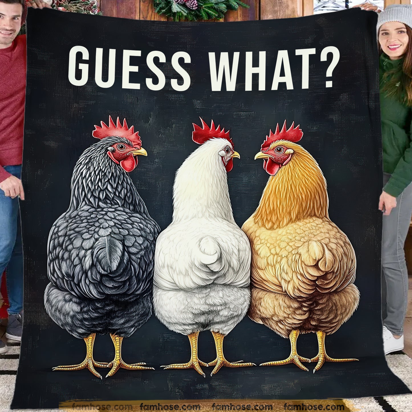 Funny Chicken Fleece Blanket, Guess What Woven Blanket, Farm Sherpa Blanket Gift For Chicken Lover