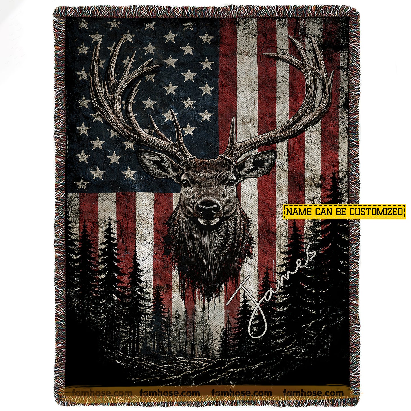 Personalized Deer Hunting Fleece Blanket, A True American Outdoorsman Woven Blanket, Sherpa Blanket Gift For Deer Hunting Lover