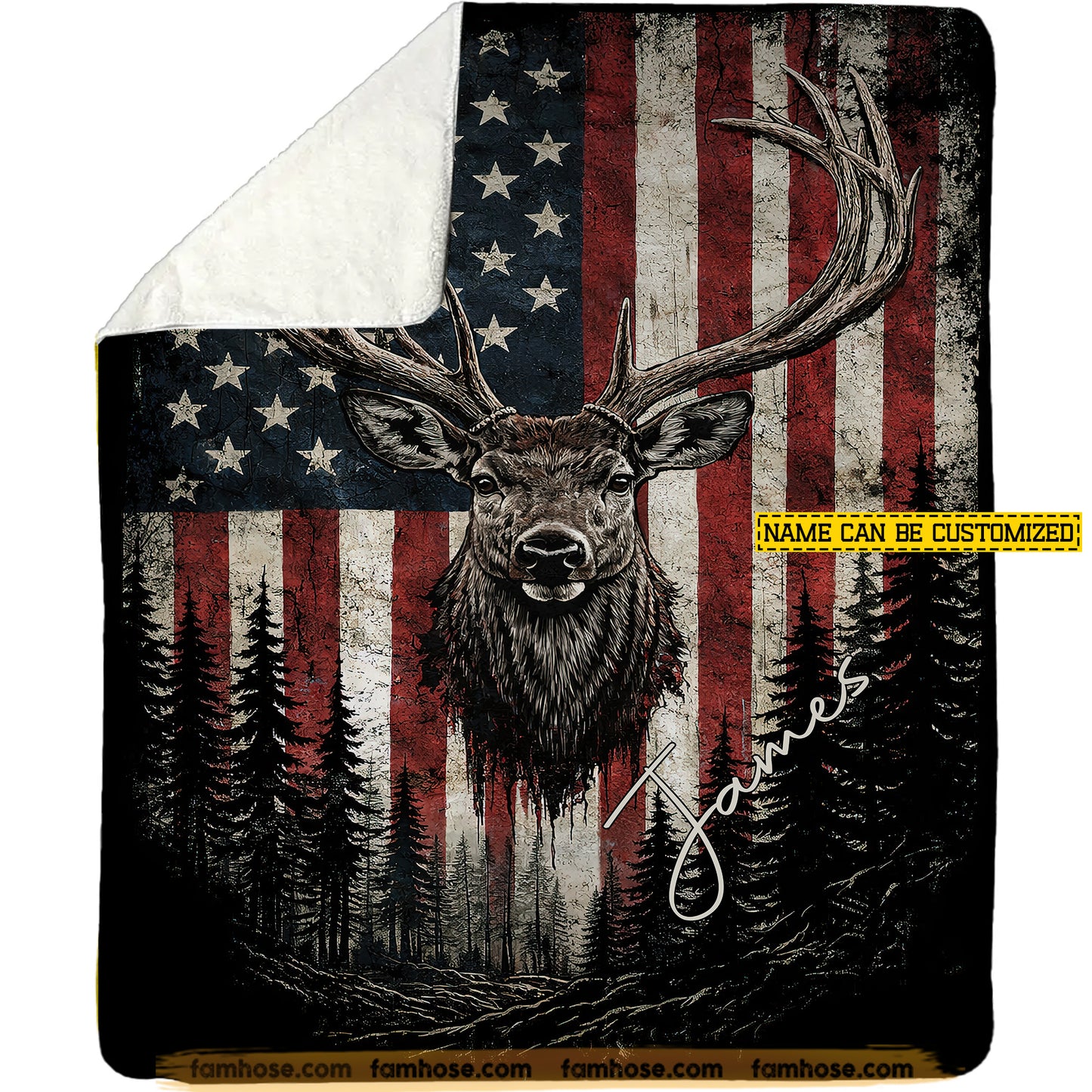 Personalized Deer Hunting Fleece Blanket, A True American Outdoorsman Woven Blanket, Sherpa Blanket Gift For Deer Hunting Lover