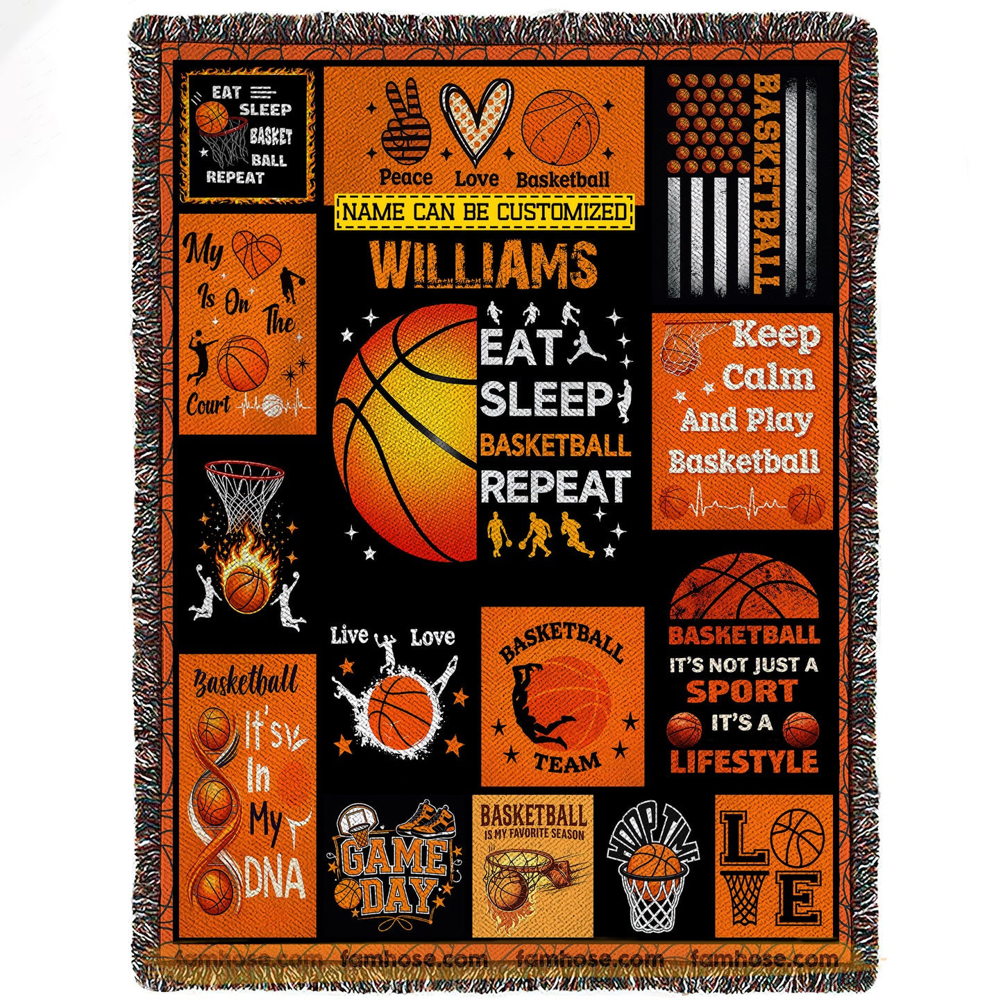 Personalized Basketball Fleece Blanket, Eat Sleep Basketball Repeat Sport Woven Blanket, Sherpa Blanket Gift For Basketball Lover