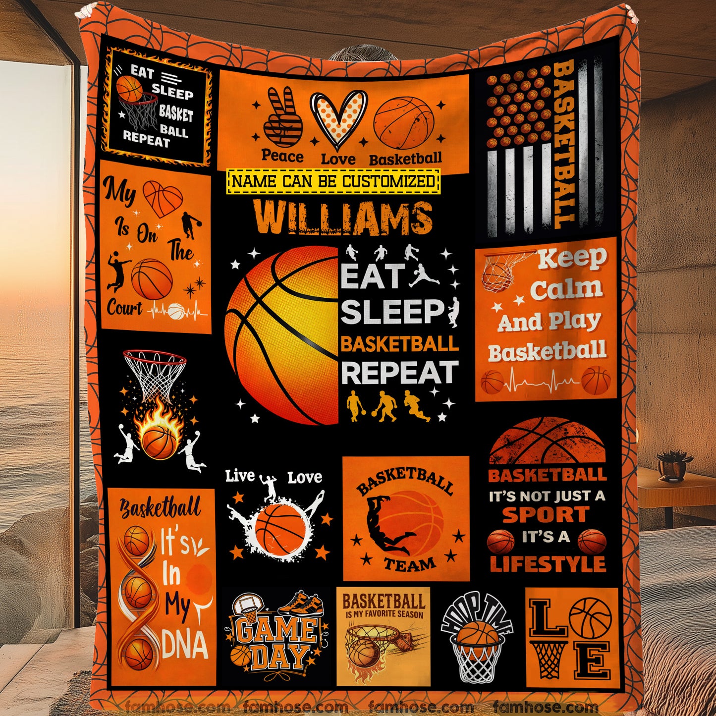 Personalized Basketball Fleece Blanket, Eat Sleep Basketball Repeat Sport Woven Blanket, Sherpa Blanket Gift For Basketball Lover