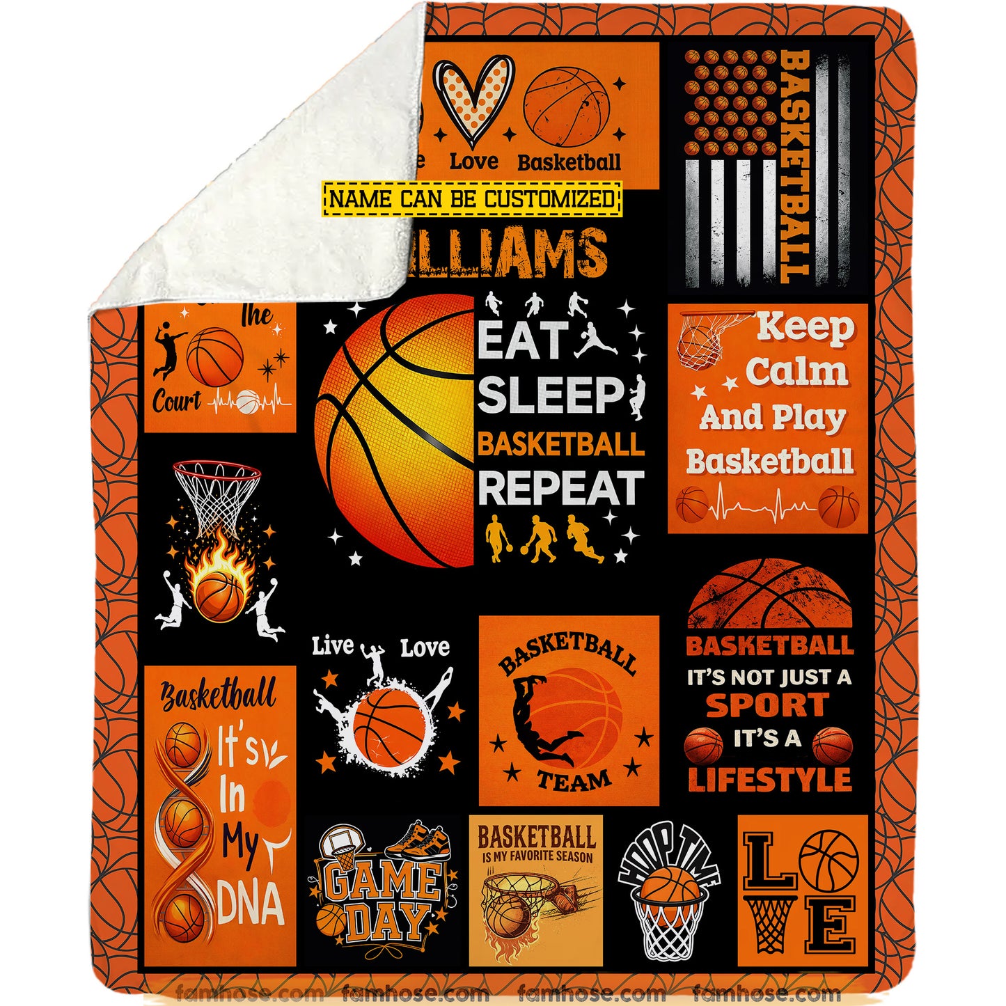 Personalized Basketball Fleece Blanket, Eat Sleep Basketball Repeat Sport Woven Blanket, Sherpa Blanket Gift For Basketball Lover