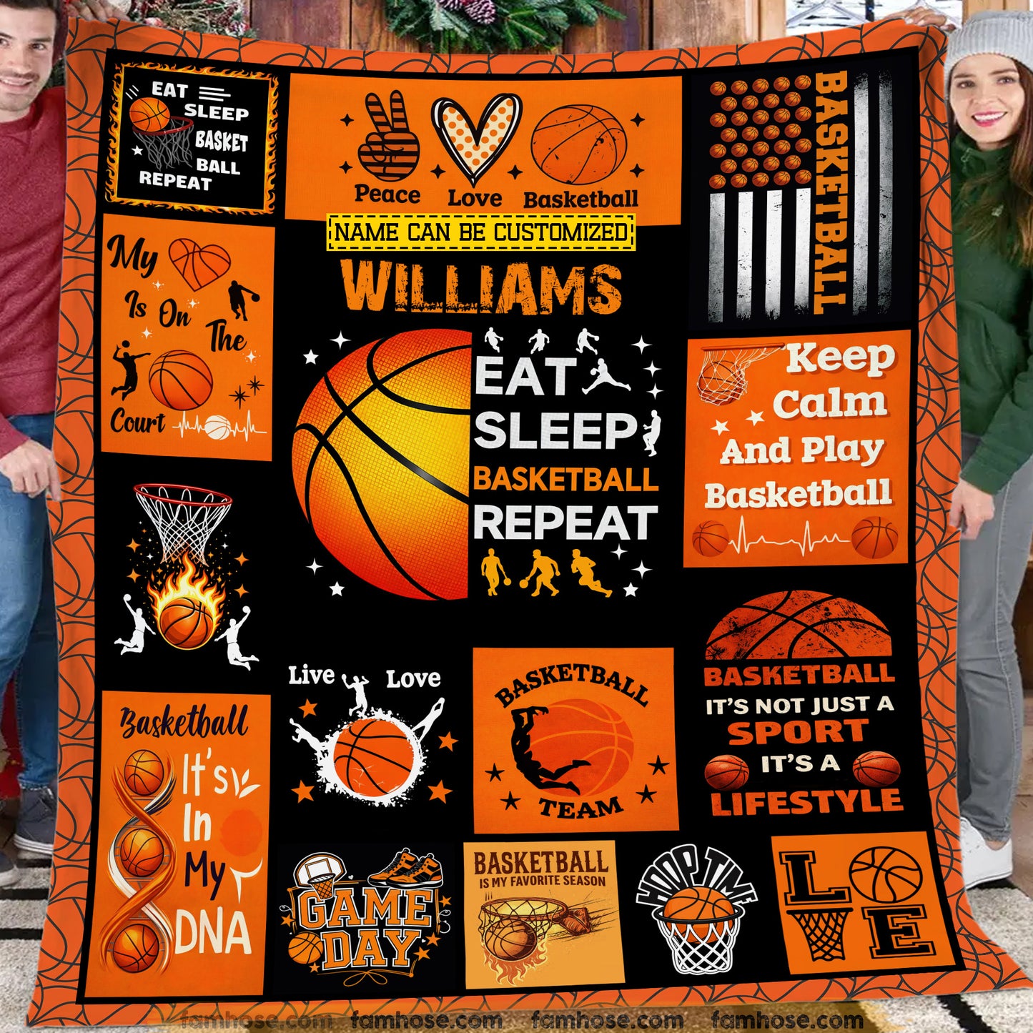 Personalized Basketball Fleece Blanket, Eat Sleep Basketball Repeat Sport Woven Blanket, Sherpa Blanket Gift For Basketball Lover