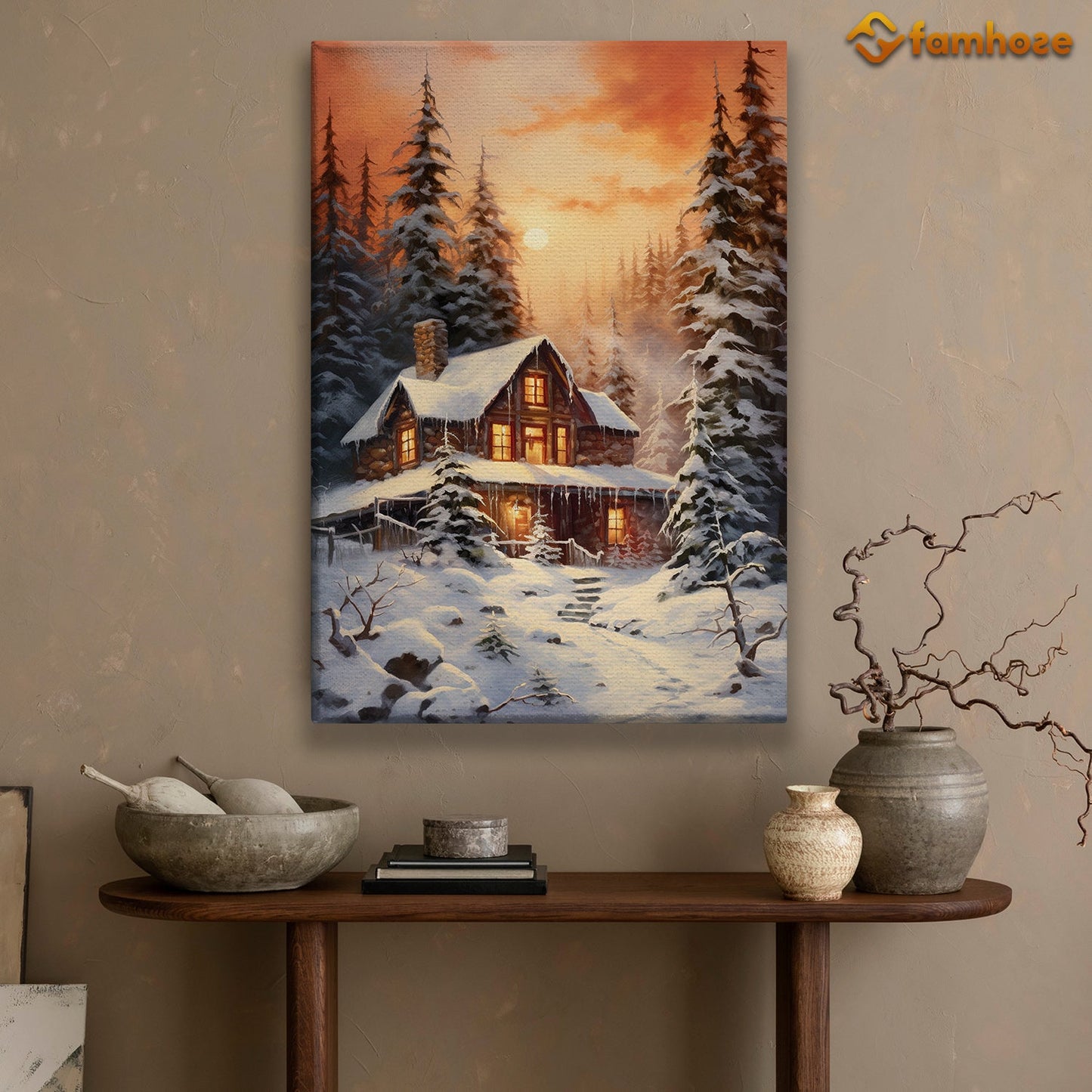 The House Covered In Snow Christmas Canvas Painting, Xmas Wall Art Decor - Christmas Poster Gift For Decorating Your Home