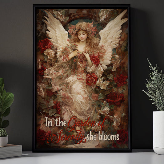 In The Garden Of Serenity She Blooms, Angel Christmas Canvas Painting, Xmas Wall Art Decor - Christmas Poster Gift