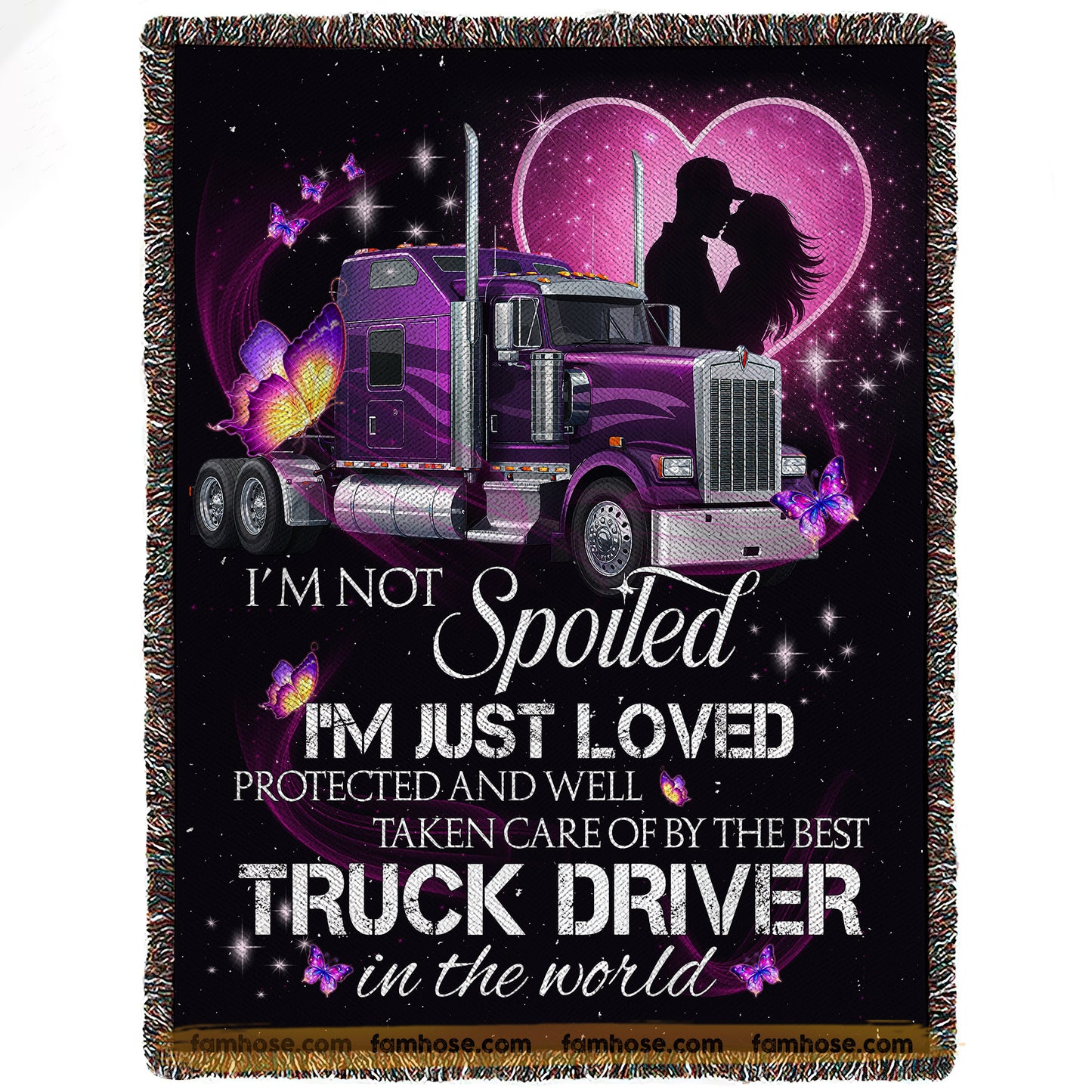 Trucker Fleece Blanket, I'm Not Spoiled I'm Just Loved Woven Blanket, Cozy Sherpa Blanket Valentine Gift For Trucker Lover