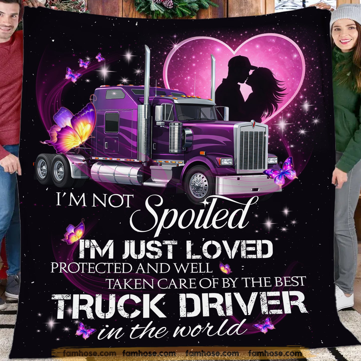 Trucker Fleece Blanket, I'm Not Spoiled I'm Just Loved Woven Blanket, Cozy Sherpa Blanket Valentine Gift For Trucker Lover
