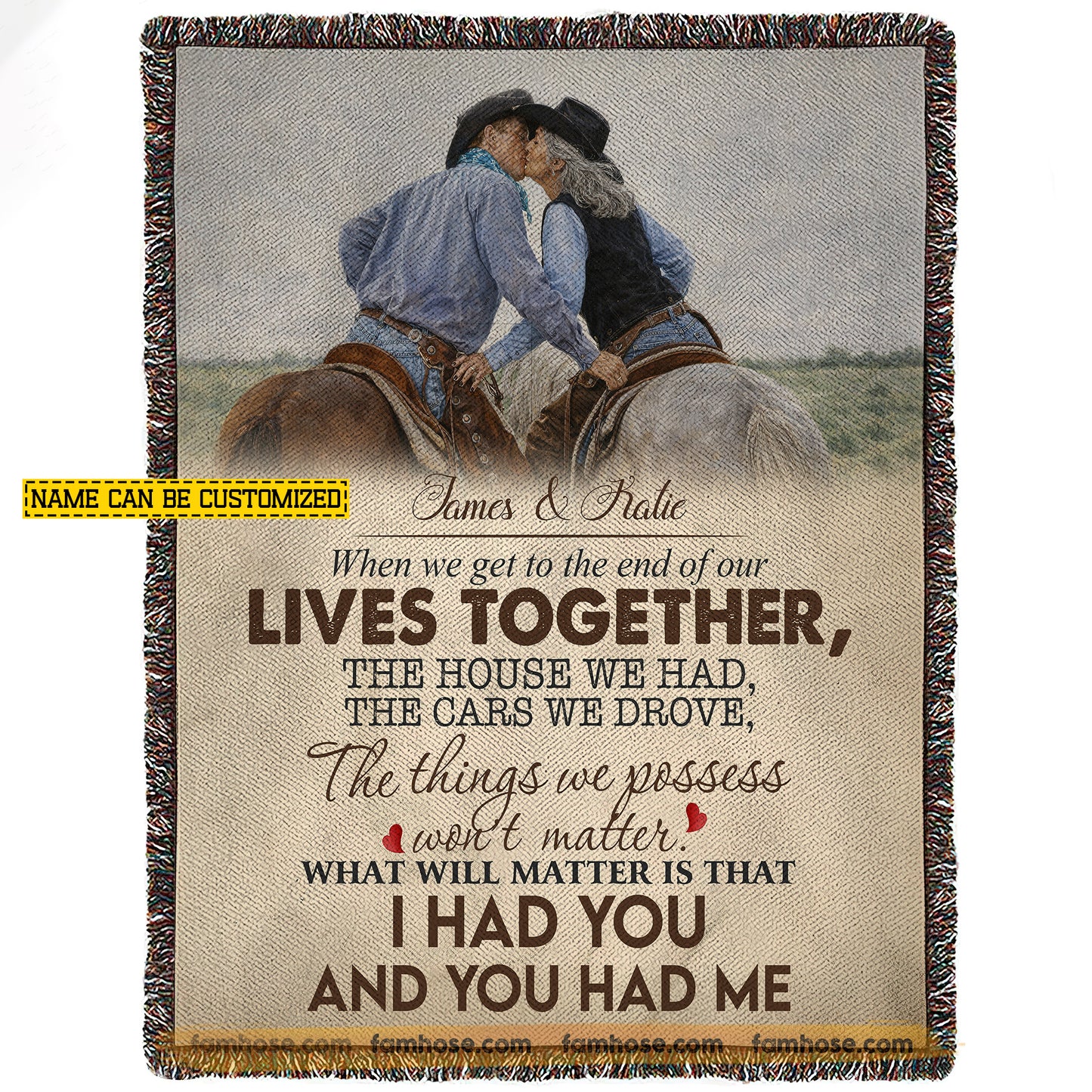 Personalized Cowboy Cowgirl Couple Fleece Blanket, I Had You And You Had Me Woven Blanket, Cozy Sherpa Blanket Valentine Gift For Western Couple