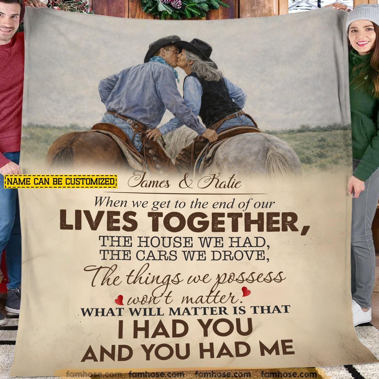 Personalized Cowboy Cowgirl Couple Fleece Blanket, I Had You And You Had Me Woven Blanket, Cozy Sherpa Blanket Valentine Gift For Western Couple