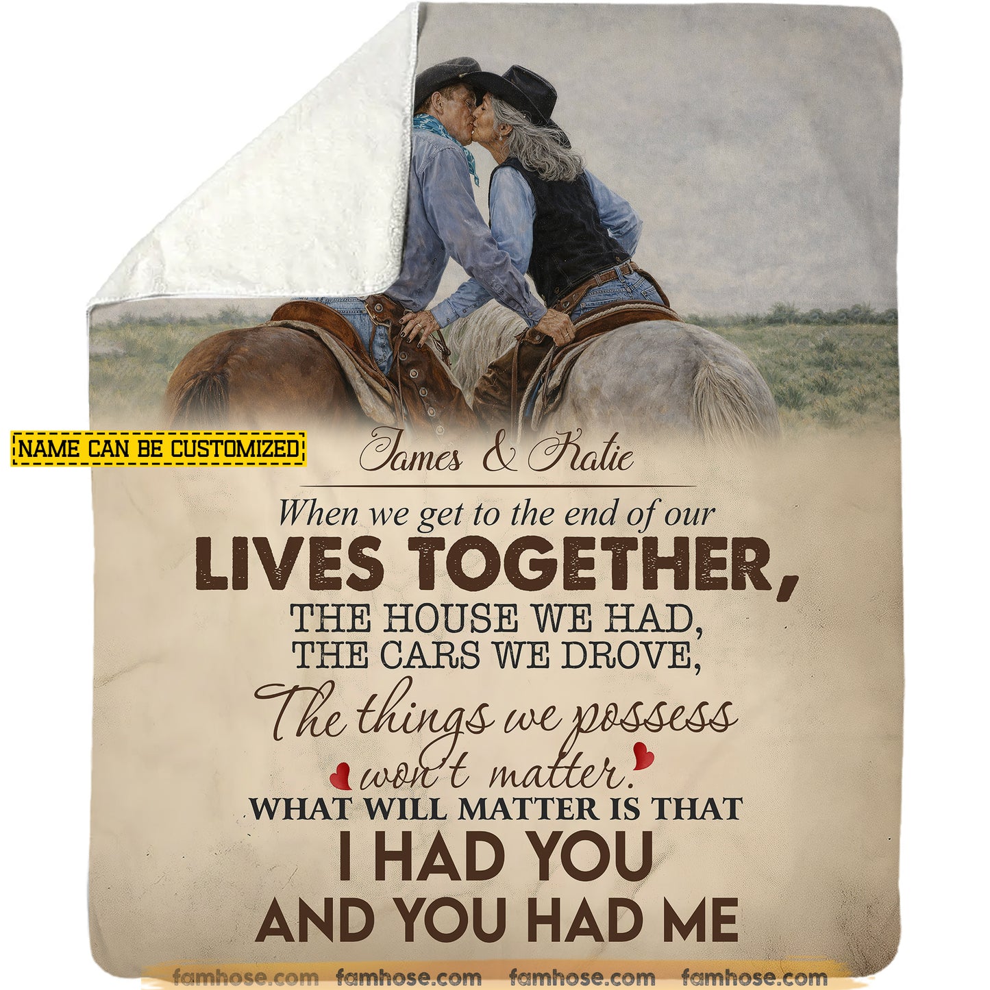 Personalized Cowboy Cowgirl Couple Fleece Blanket, I Had You And You Had Me Woven Blanket, Cozy Sherpa Blanket Valentine Gift For Western Couple