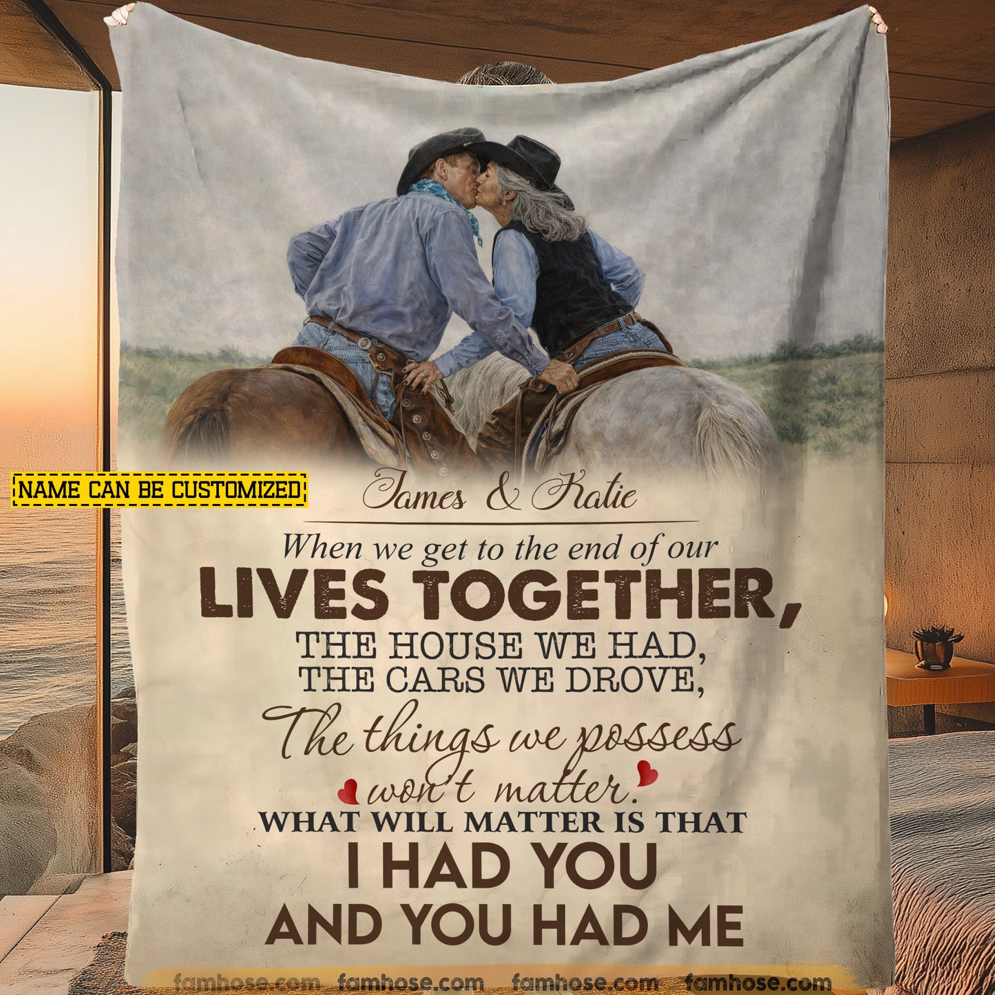 Personalized Cowboy Cowgirl Couple Fleece Blanket, I Had You And You Had Me Woven Blanket, Cozy Sherpa Blanket Valentine Gift For Western Couple