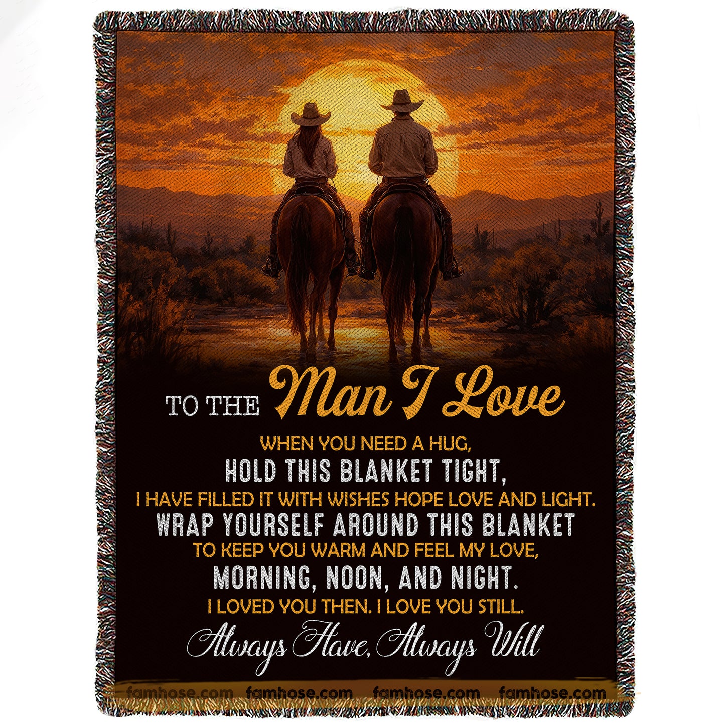 To The Man I Love Fleece Blanket, Feel My Love Woven Blanket, Cozy Sherpa Blanket Valentine Gift For Your Cowboy