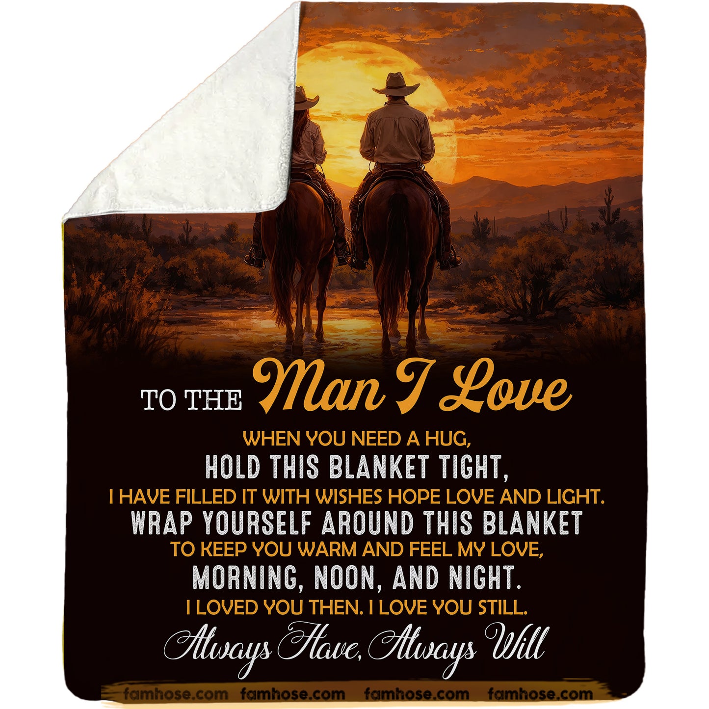 To The Man I Love Fleece Blanket, Feel My Love Woven Blanket, Cozy Sherpa Blanket Valentine Gift For Your Cowboy