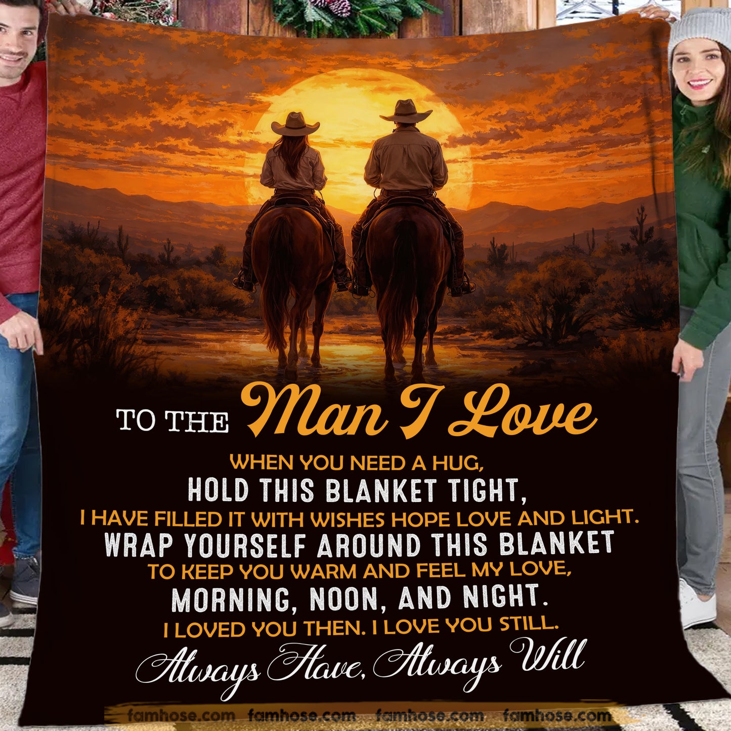 To The Man I Love Fleece Blanket, Feel My Love Woven Blanket, Cozy Sherpa Blanket Valentine Gift For Your Cowboy