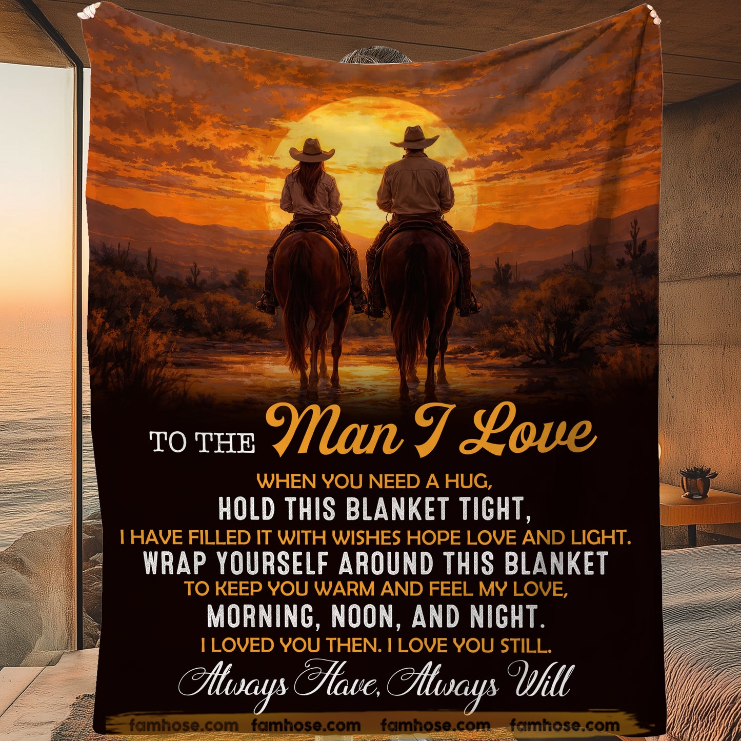 To The Man I Love Fleece Blanket, Feel My Love Woven Blanket, Cozy Sherpa Blanket Valentine Gift For Your Cowboy