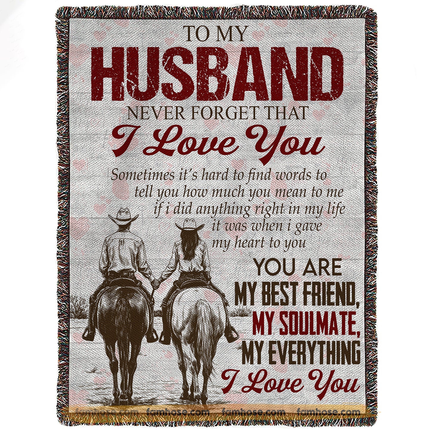 Vintage To My Cowboy Husband Fleece Blanket, Never Forget That I Love You Woven Blanket, Cozy Sherpa Blanket Valentine Gift For Cowboy Husband