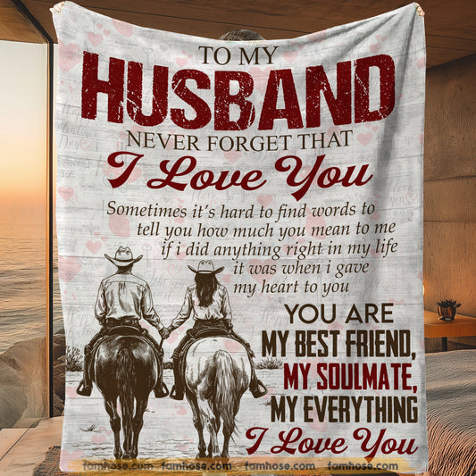 Vintage To My Cowboy Husband Fleece Blanket, Never Forget That I Love You Woven Blanket, Cozy Sherpa Blanket Valentine Gift For Cowboy Husband