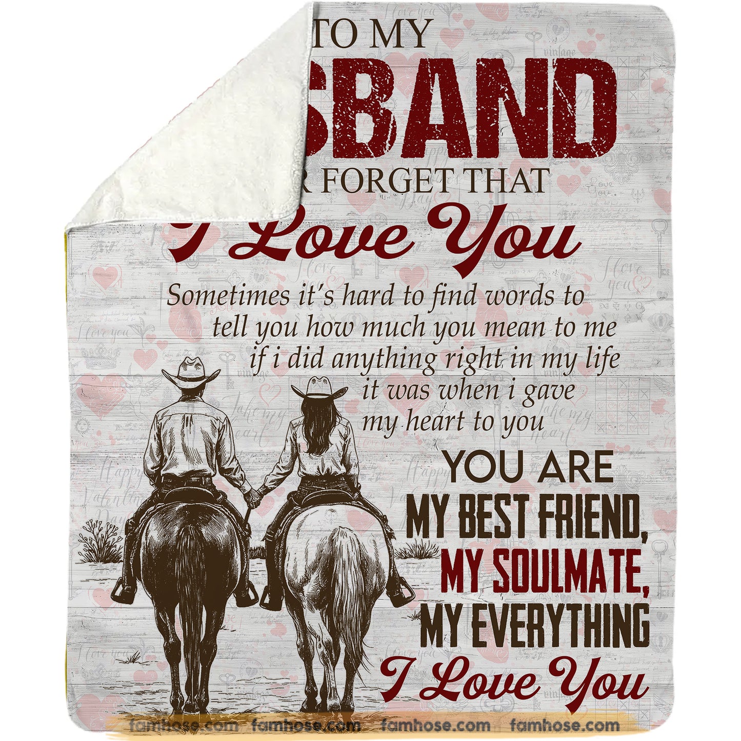 Vintage To My Cowboy Husband Fleece Blanket, Never Forget That I Love You Woven Blanket, Cozy Sherpa Blanket Valentine Gift For Cowboy Husband
