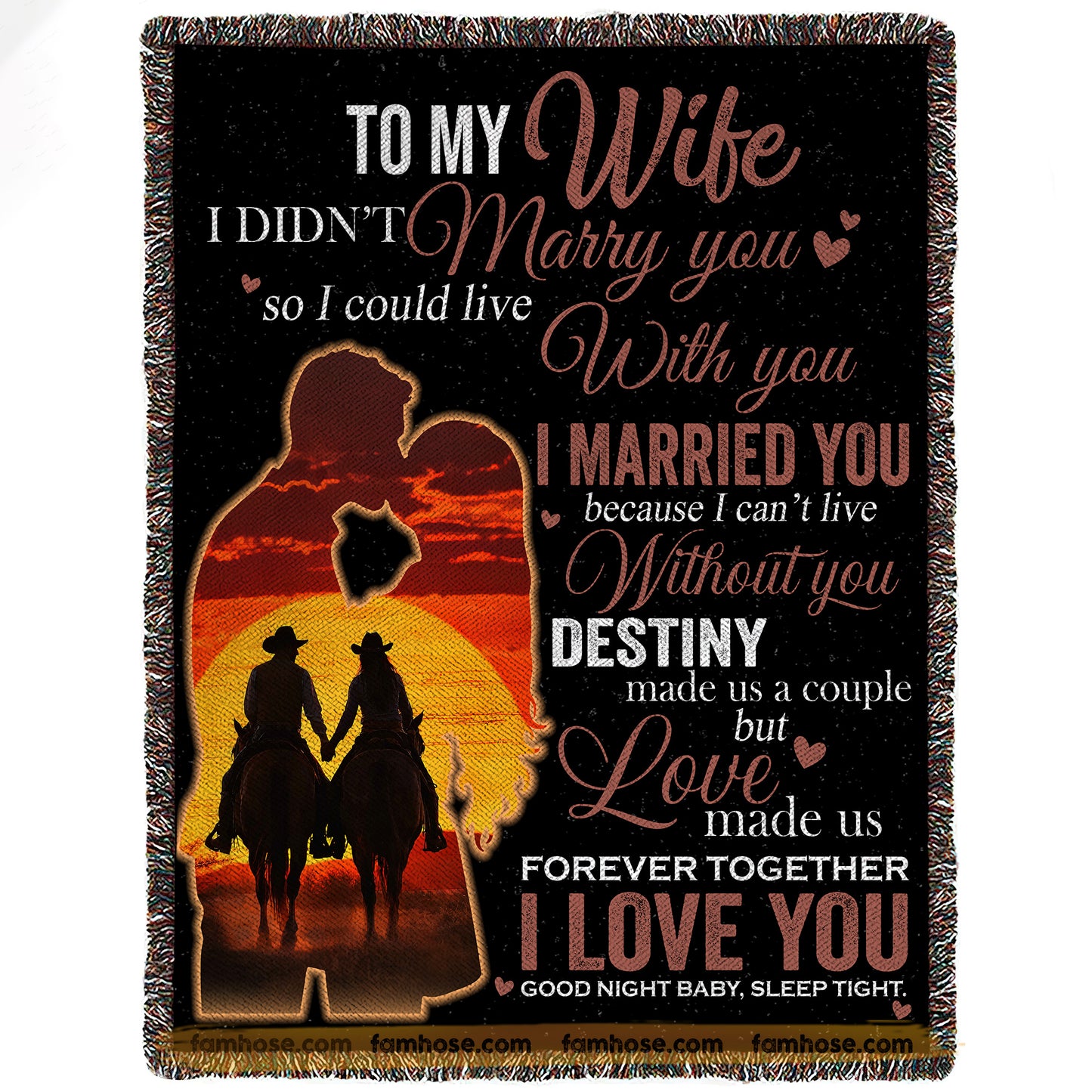 To My Cowgirl Wife Fleece Blanket, Love Made Us Forever Together Woven Blanket, Cozy Sherpa Blanket Valentine Gift For Cowgirl Wife