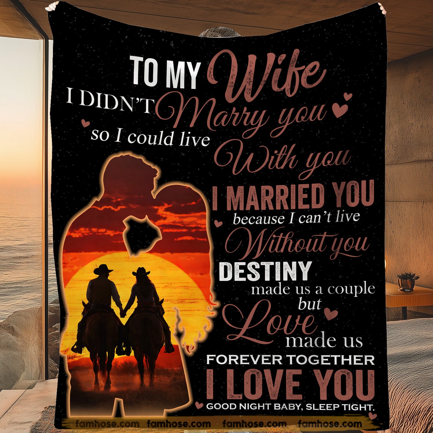 To My Cowgirl Wife Fleece Blanket, Love Made Us Forever Together Woven Blanket, Cozy Sherpa Blanket Valentine Gift For Cowgirl Wife