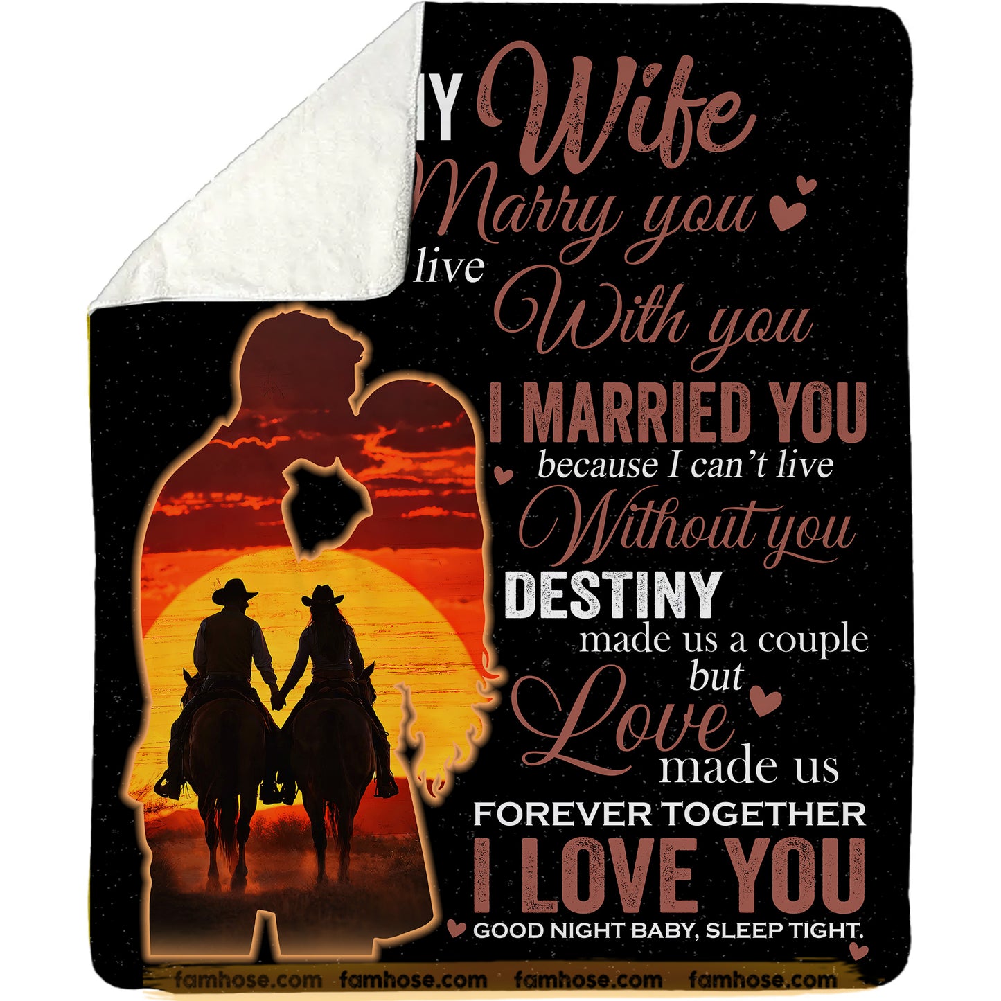 To My Cowgirl Wife Fleece Blanket, Love Made Us Forever Together Woven Blanket, Cozy Sherpa Blanket Valentine Gift For Cowgirl Wife