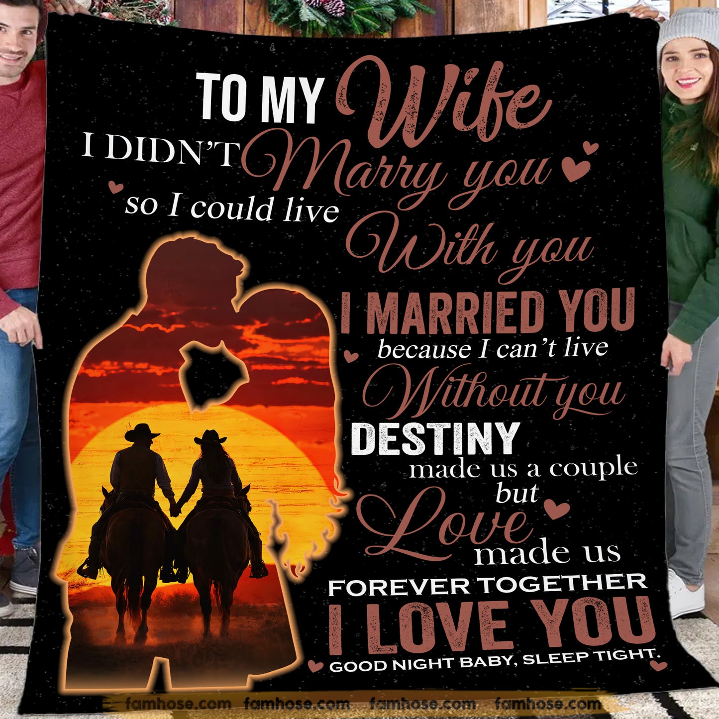 To My Cowgirl Wife Fleece Blanket, Love Made Us Forever Together Woven Blanket, Cozy Sherpa Blanket Valentine Gift For Cowgirl Wife