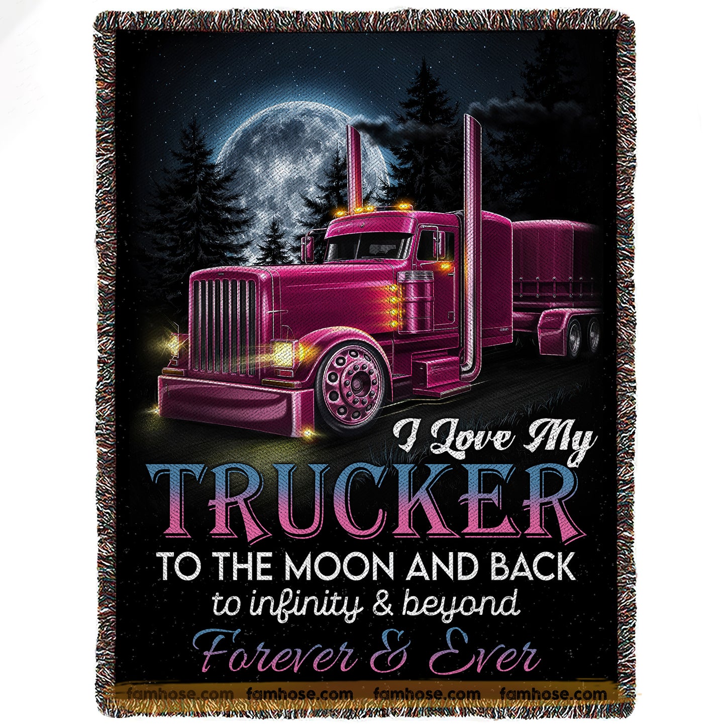 Trucker Fleece Blanket, I Love My Trucker To The Moon And Back Woven Blanket, Cozy Sherpa Blanket Valentine Gift For Trucker Lover