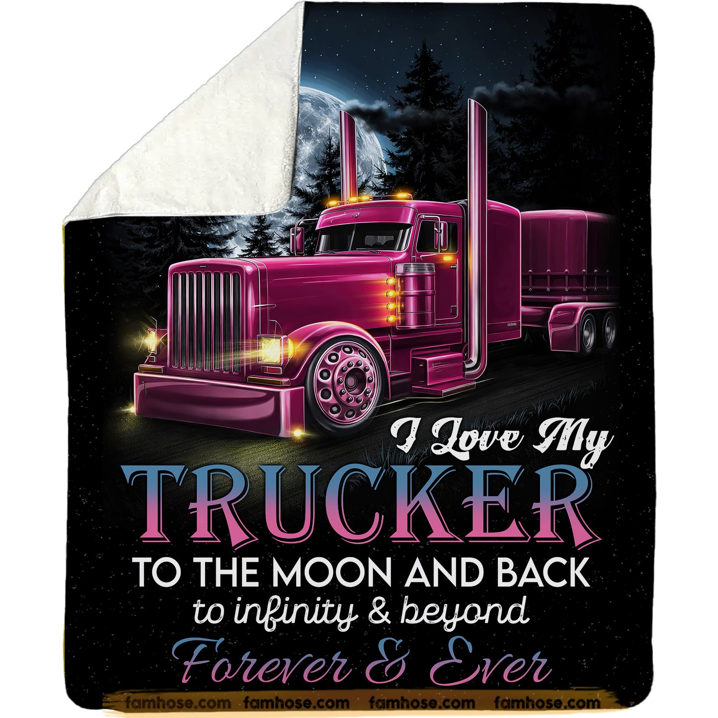 Trucker Fleece Blanket, I Love My Trucker To The Moon And Back Woven Blanket, Cozy Sherpa Blanket Valentine Gift For Trucker Lover