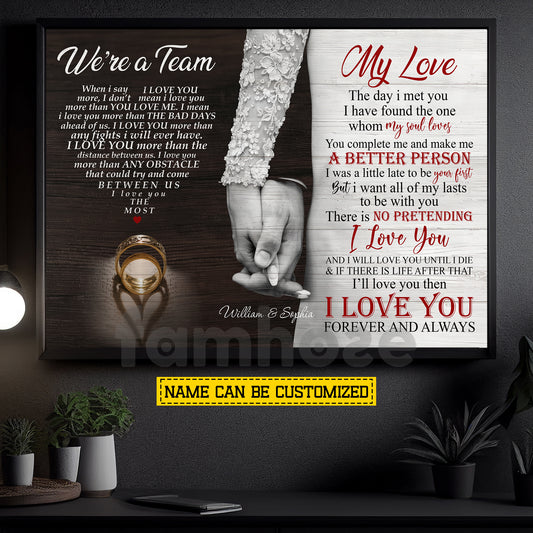 Vintage Personalized Loving Couple Canvas Painting, We're A Team Wall Art Decor, Valentine Poster Gift For Romantic Couple
