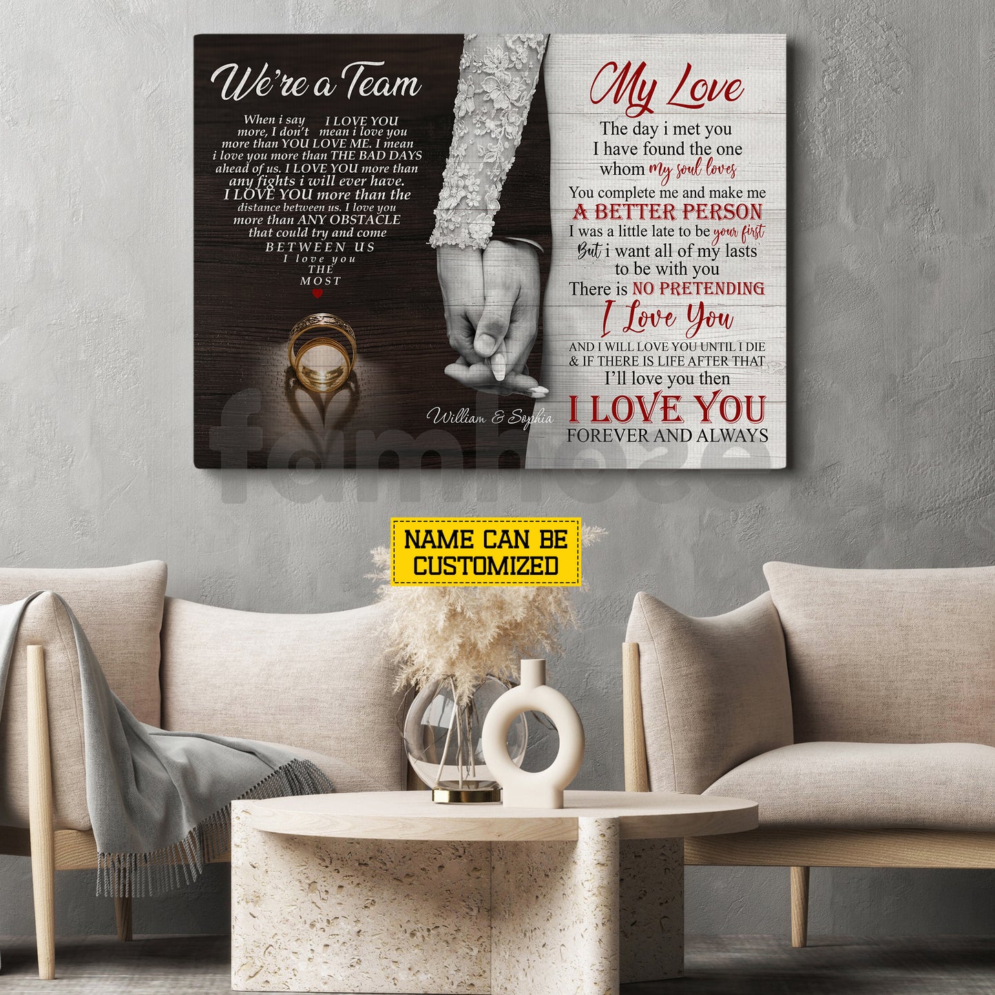 Vintage Personalized Loving Couple Canvas Painting, We're A Team Wall Art Decor, Valentine Poster Gift For Romantic Couple