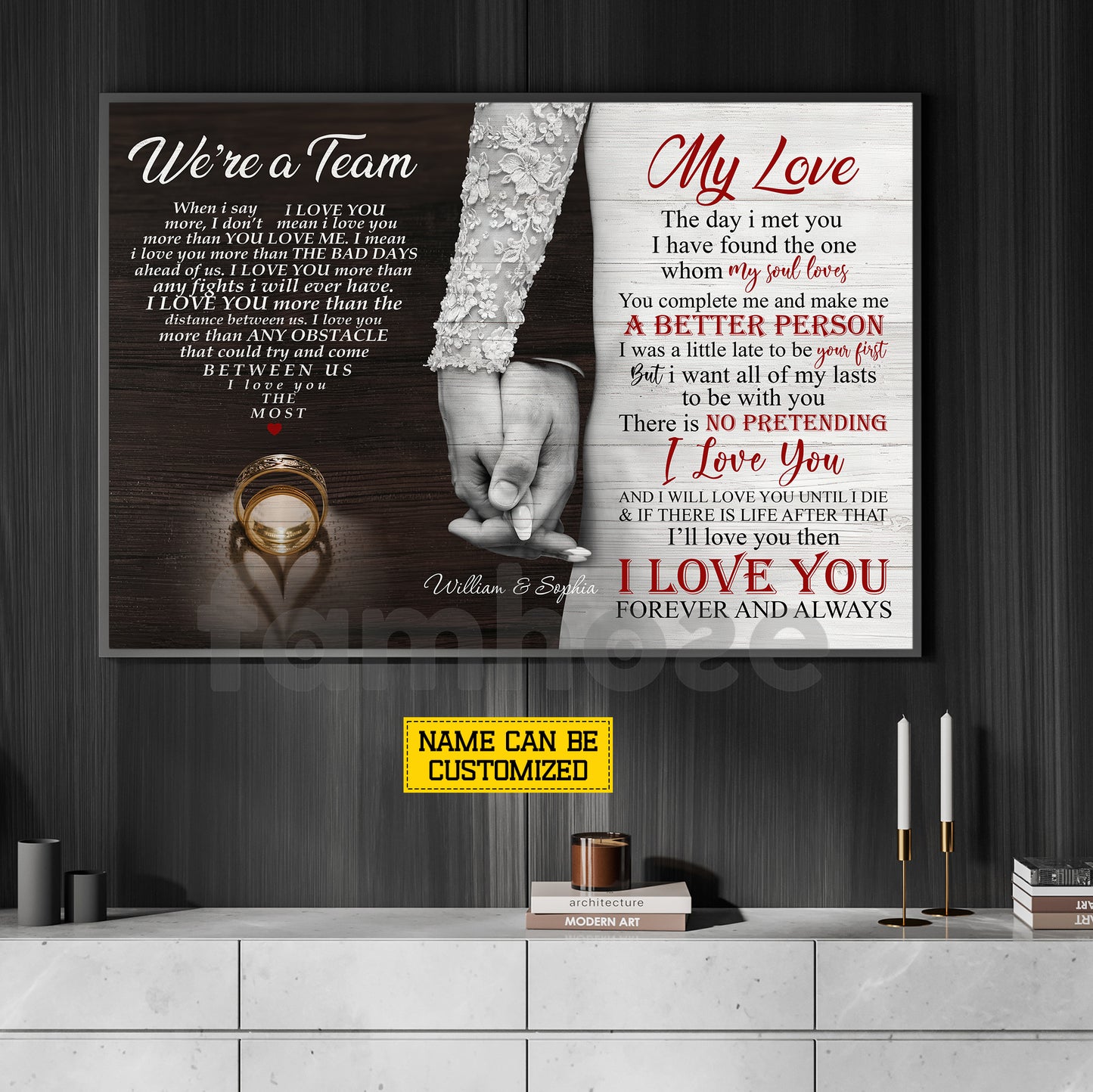 Vintage Personalized Loving Couple Canvas Painting, We're A Team Wall Art Decor, Valentine Poster Gift For Romantic Couple