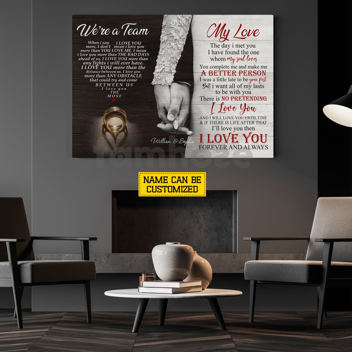 Vintage Personalized Loving Couple Canvas Painting, We're A Team Wall Art Decor, Valentine Poster Gift For Romantic Couple