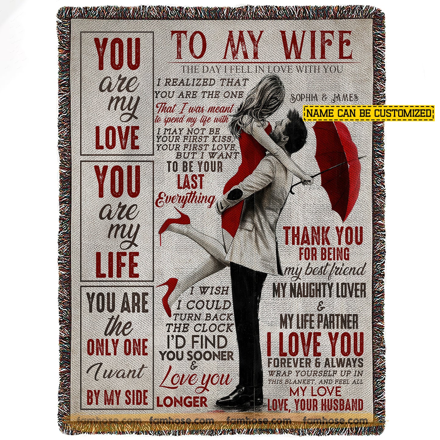 Vintage Personalized To My Wife Fleece Blanket, You Are My Love Woven Blanket, Cozy Sherpa Blanket Gift For Wife