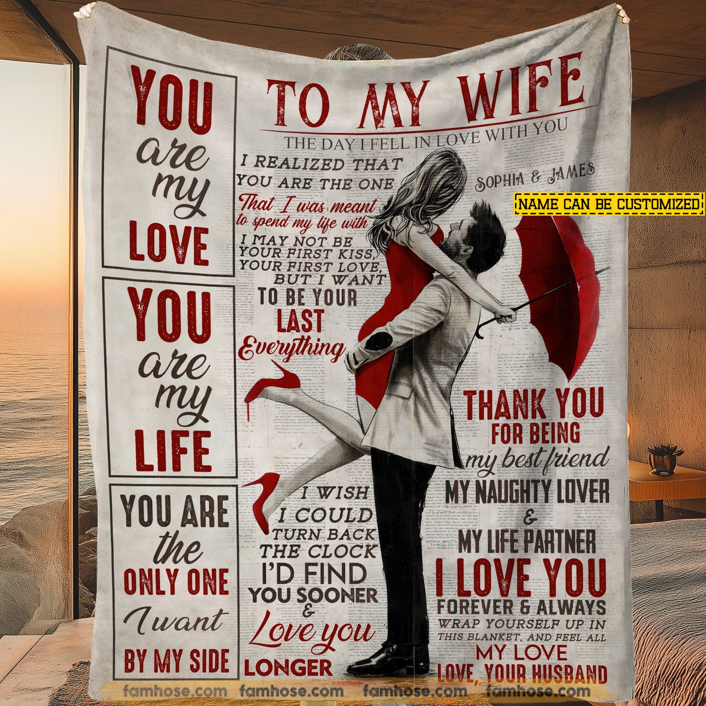 Vintage Personalized To My Wife Fleece Blanket, You Are My Love Woven Blanket, Cozy Sherpa Blanket Gift For Wife