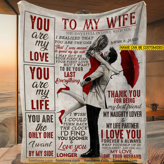Vintage Personalized To My Wife Fleece Blanket, You Are My Love Woven Blanket, Cozy Sherpa Blanket Gift For Wife