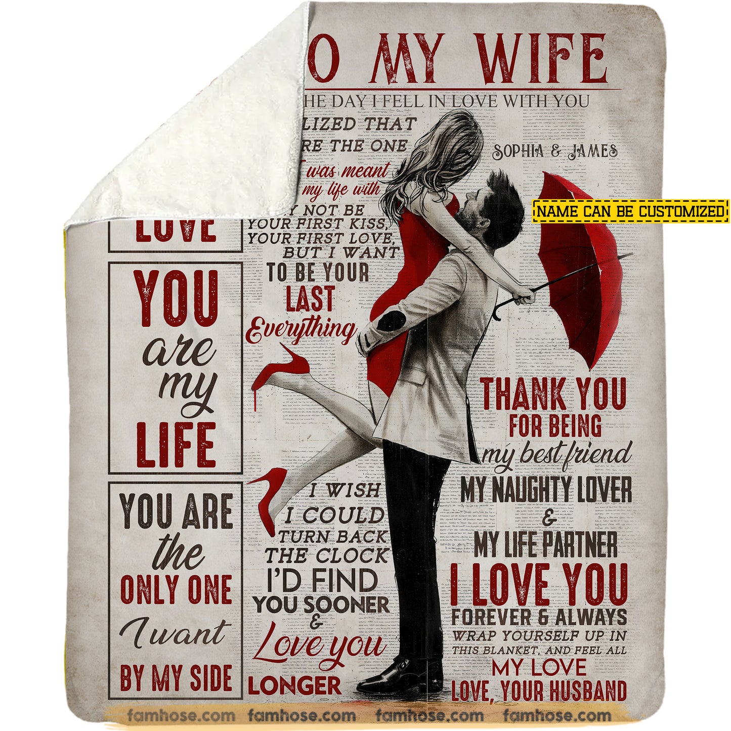 Vintage Personalized To My Wife Fleece Blanket, You Are My Love Woven Blanket, Cozy Sherpa Blanket Gift For Wife