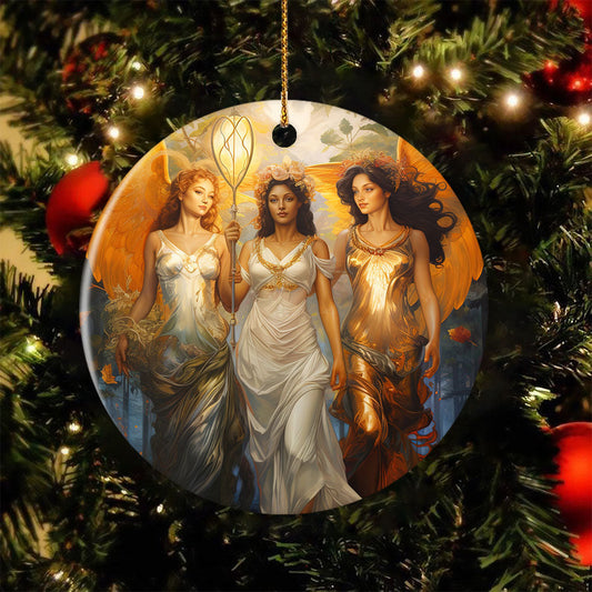 Enchanted Goddesses Of Yuletide Grace, Angel Circle Ceramic Ornament Christmas Gift