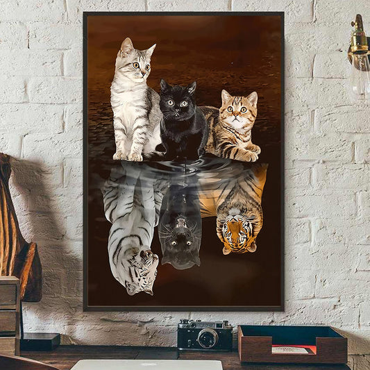 Reflections of Fierce Spirits, Cat Canvas Painting, Wall Art Decor - Poster Gift For Cat Lovers