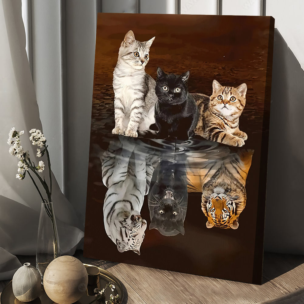 Reflections of Fierce Spirits, Cat Canvas Painting, Wall Art Decor - Poster Gift For Cat Lovers