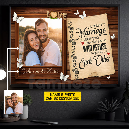 Vintage Personalized Loving Couple Canvas Painting, A Perfect Marriage Wall Art Decor, Valentine Poster Gift For Romantic Couple