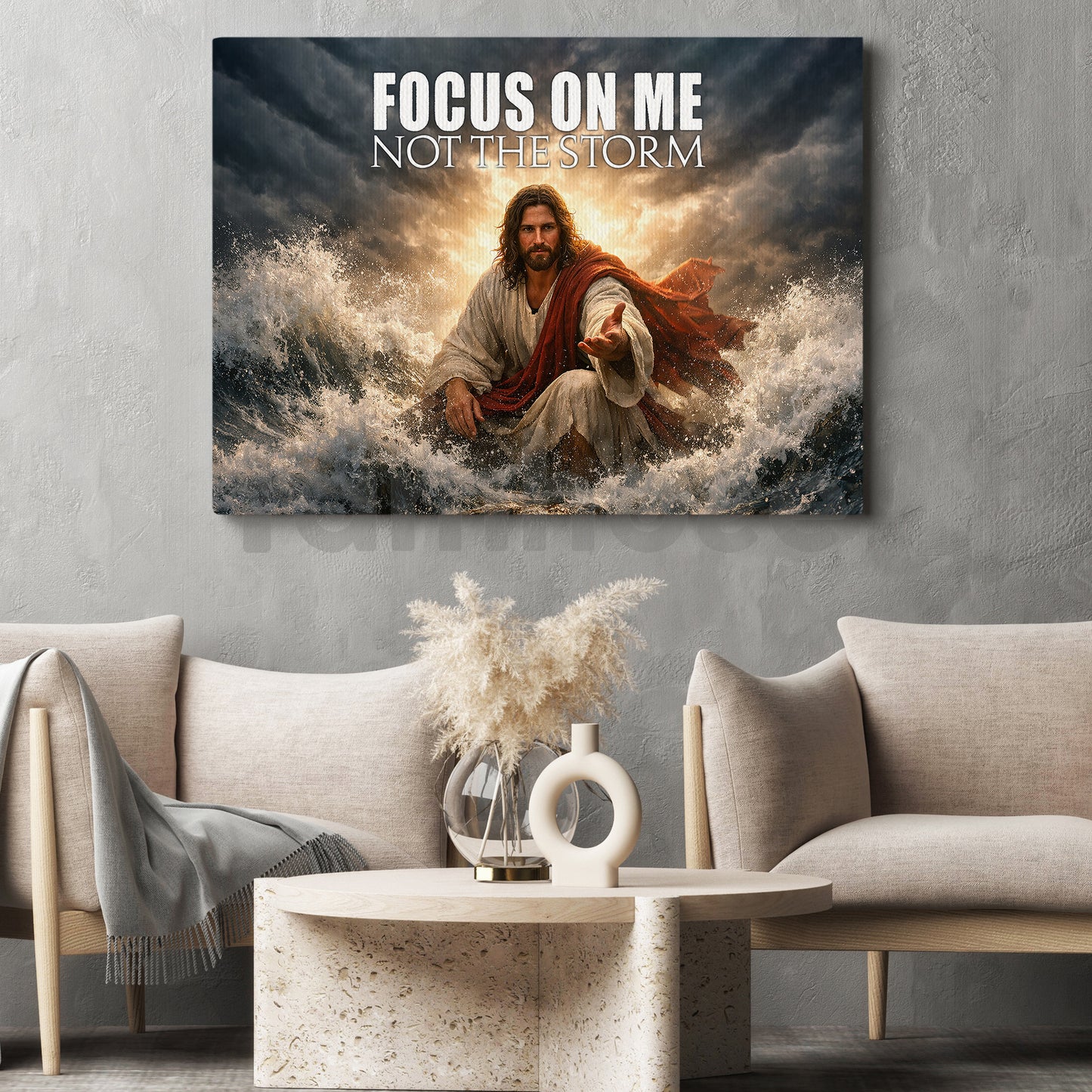 Jesus Canvas Painting, Focus On Me Not The Storm Wall Art Decor, Poster Gift For Christian
