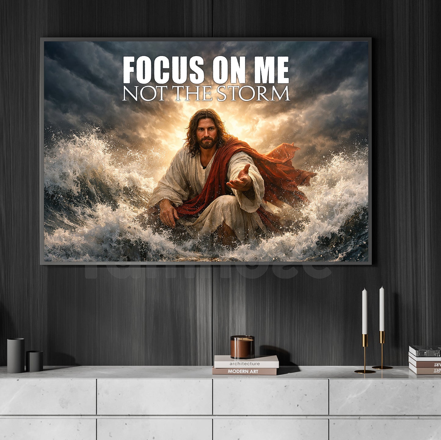 Jesus Canvas Painting, Focus On Me Not The Storm Wall Art Decor, Poster Gift For Christian
