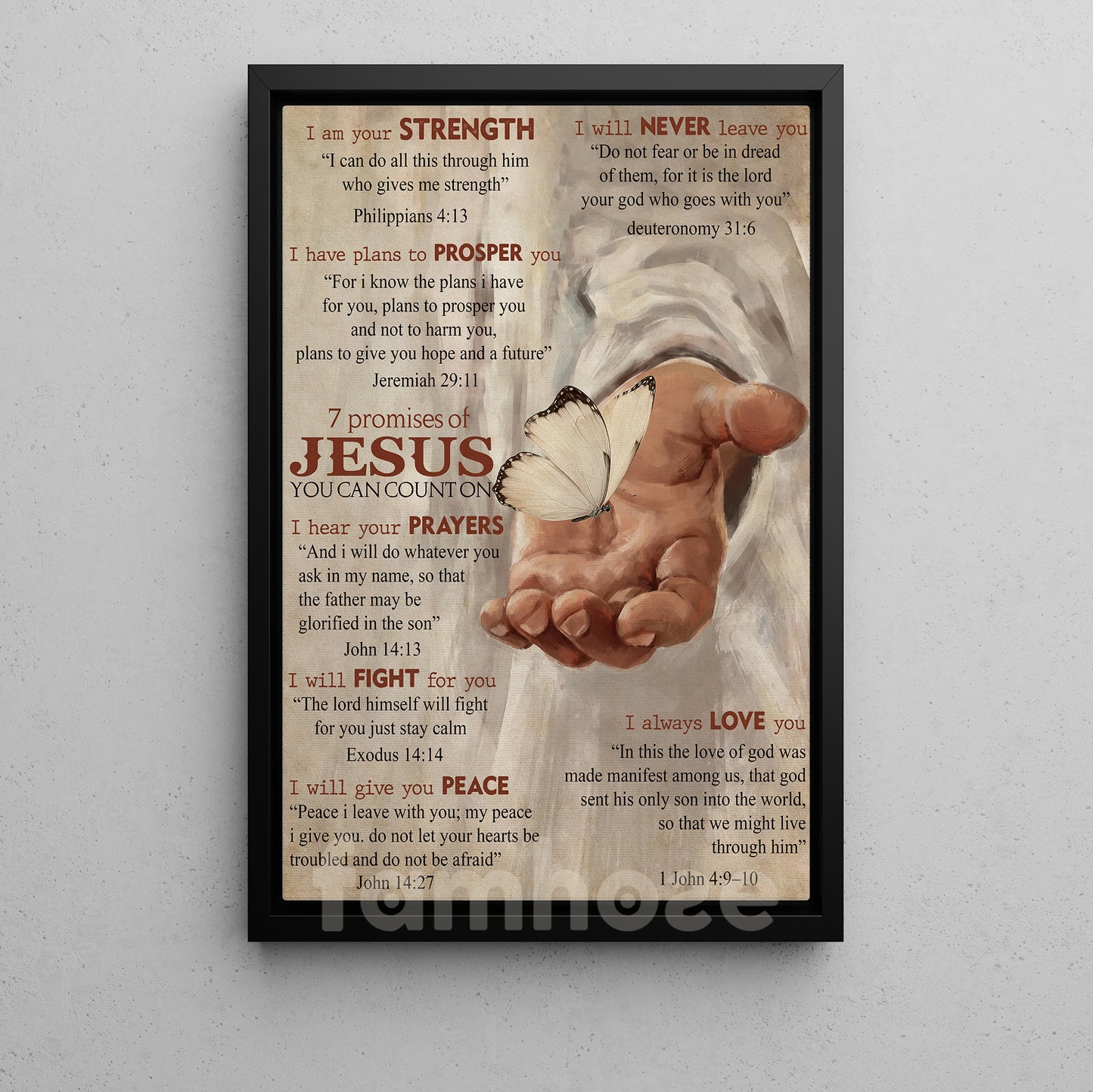 Jesus Canvas Painting, 7 Promises Of Jesus You Can Count On Wall Art Decor, Poster Gift For Christian