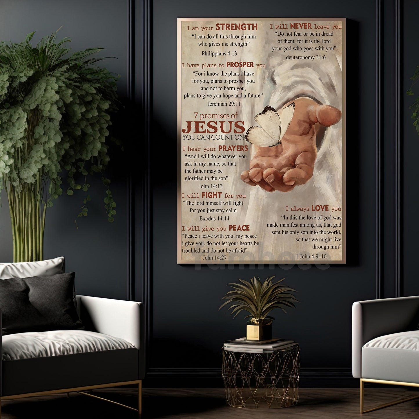 Jesus Canvas Painting, 7 Promises Of Jesus You Can Count On Wall Art Decor, Poster Gift For Christian