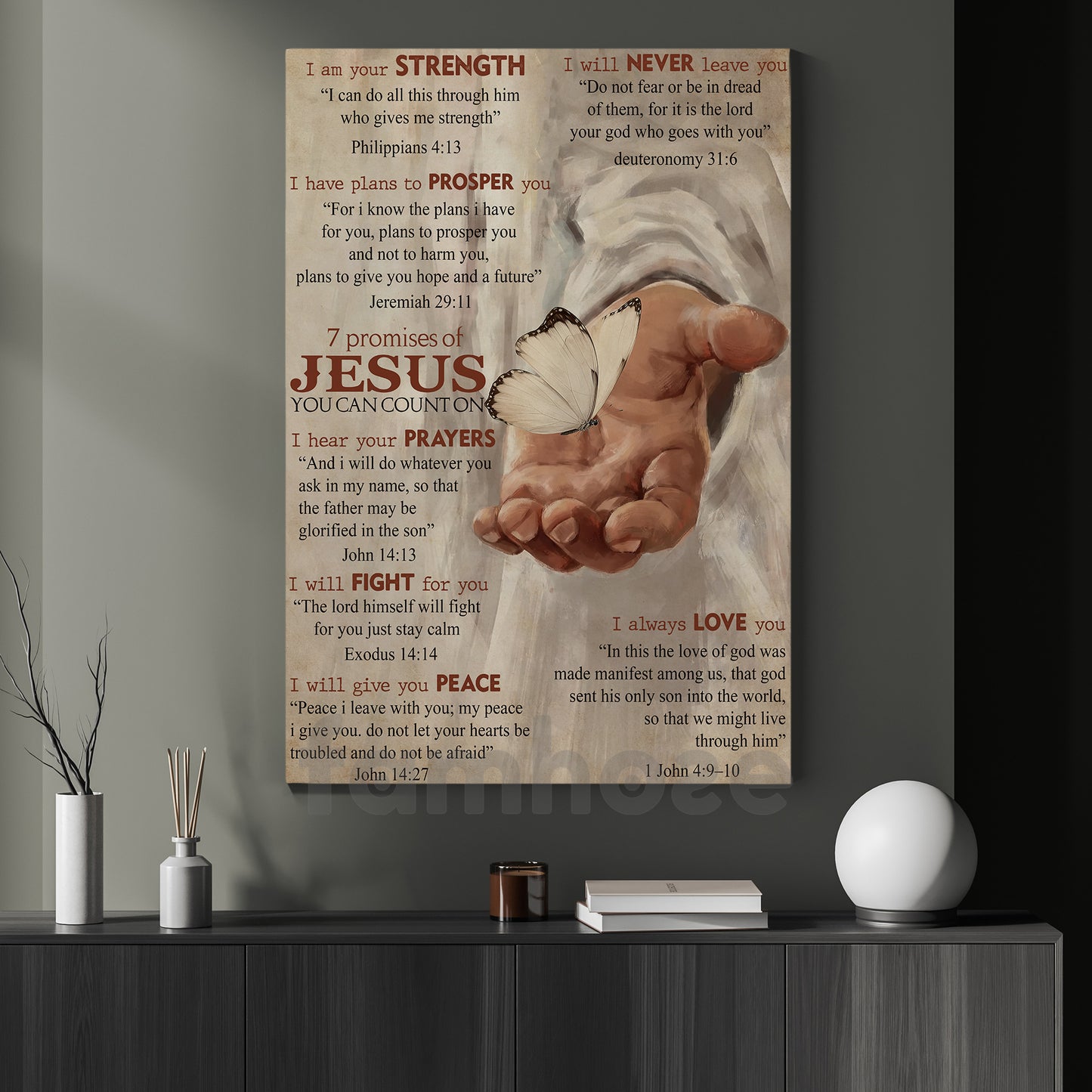 Jesus Canvas Painting, 7 Promises Of Jesus You Can Count On Wall Art Decor, Poster Gift For Christian
