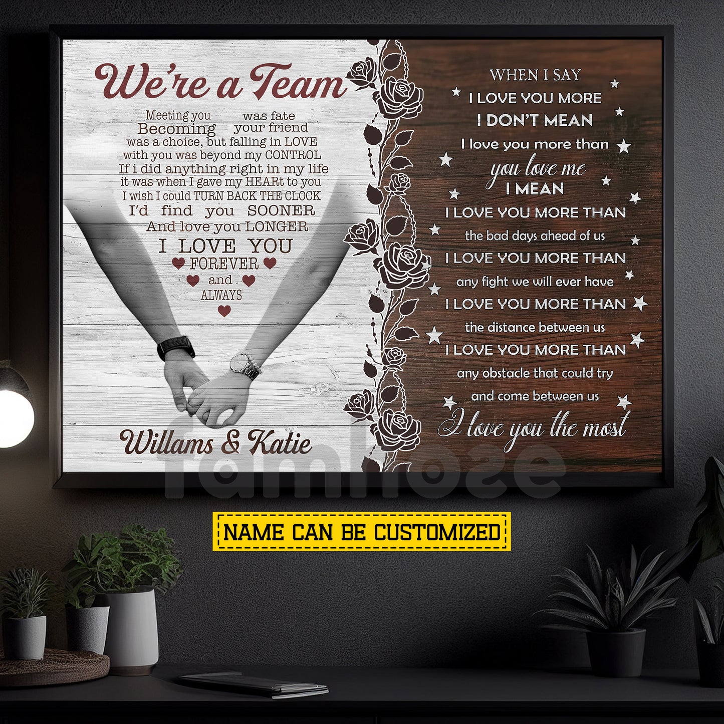 Vintage Personalized Loving Couple Canvas Painting, We're A Team Wall Art Decor, Valentine Poster Gift For Romantic Couple