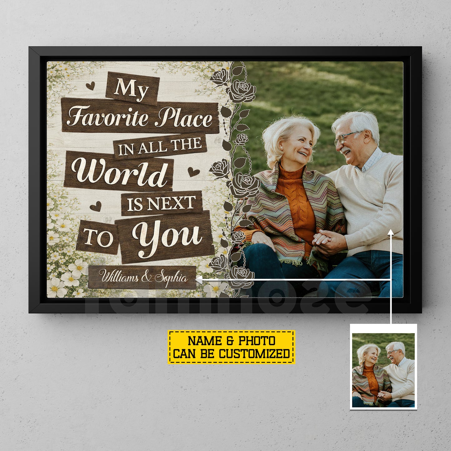 Personalized Loving Couple Canvas Painting, My Favorite Place In All The World Wall Art Decor, Valentine Poster Gift For Romantic Couple