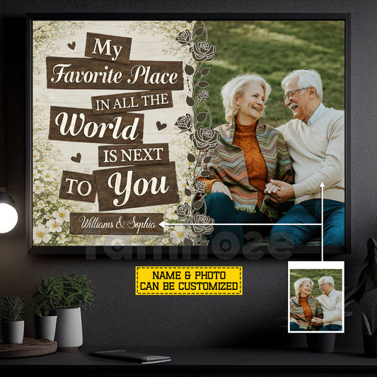 Personalized Loving Couple Canvas Painting, My Favorite Place In All The World Wall Art Decor, Valentine Poster Gift For Romantic Couple