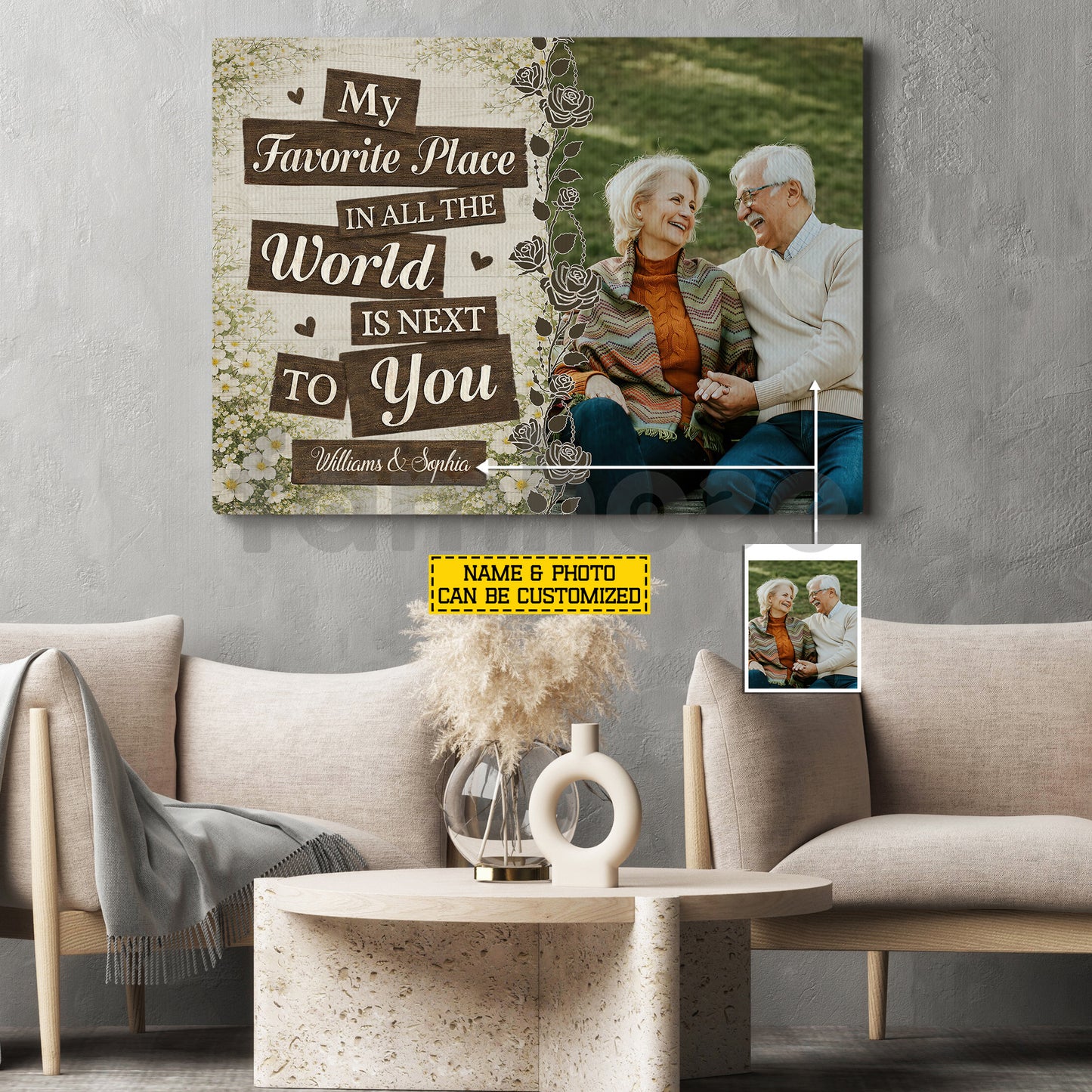 Personalized Loving Couple Canvas Painting, My Favorite Place In All The World Wall Art Decor, Valentine Poster Gift For Romantic Couple