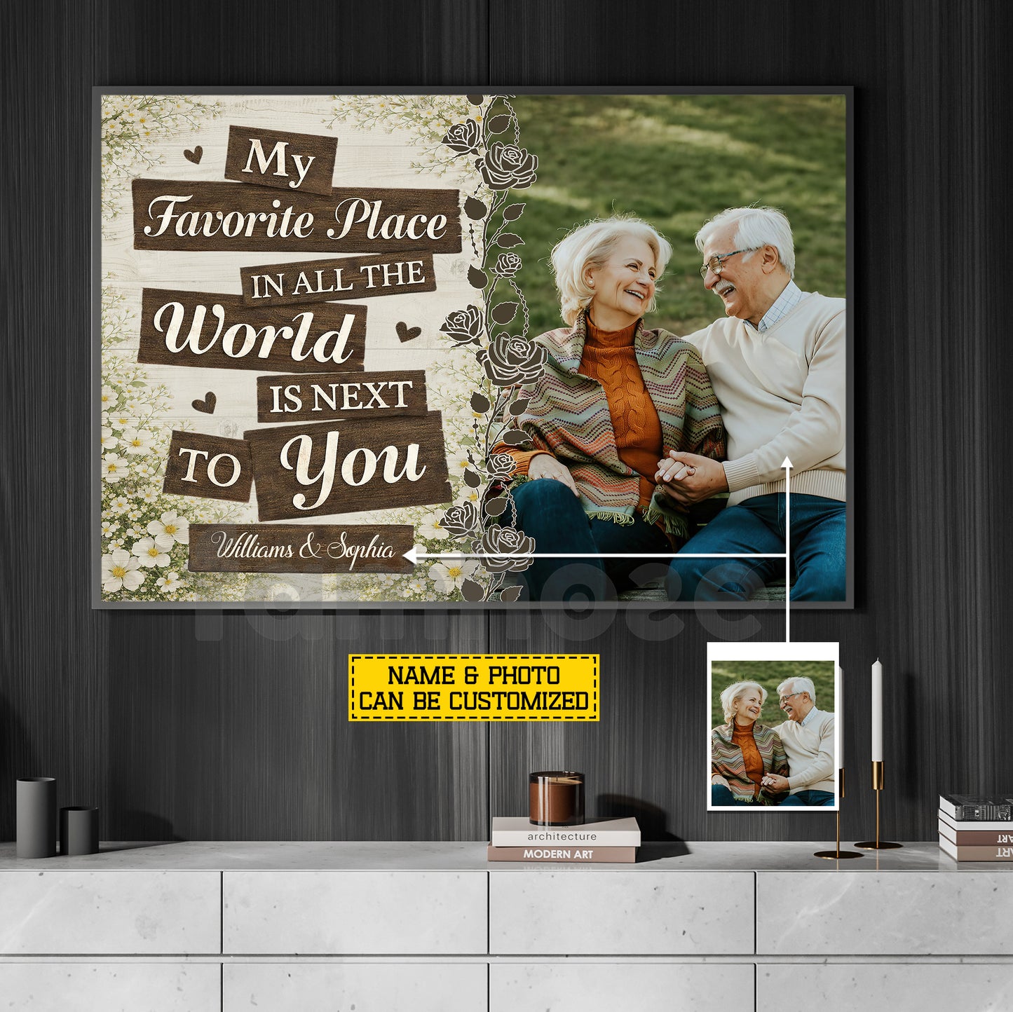 Personalized Loving Couple Canvas Painting, My Favorite Place In All The World Wall Art Decor, Valentine Poster Gift For Romantic Couple